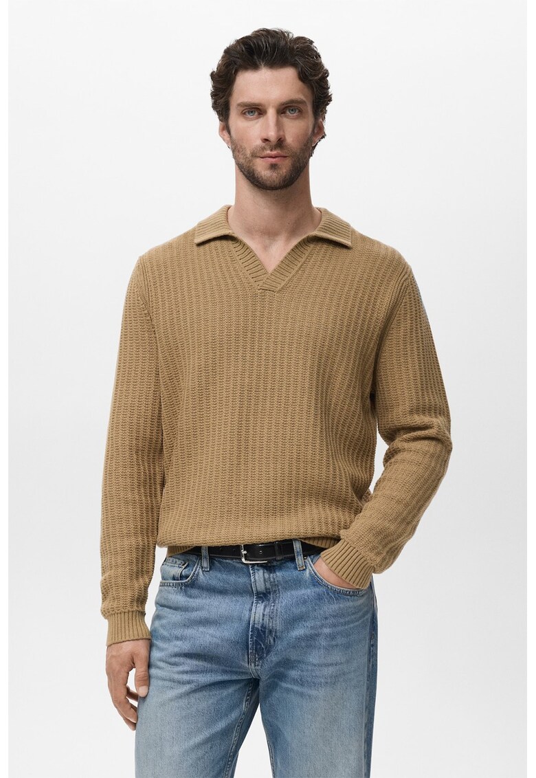 Pulover polo din bumbac - Galben mustar