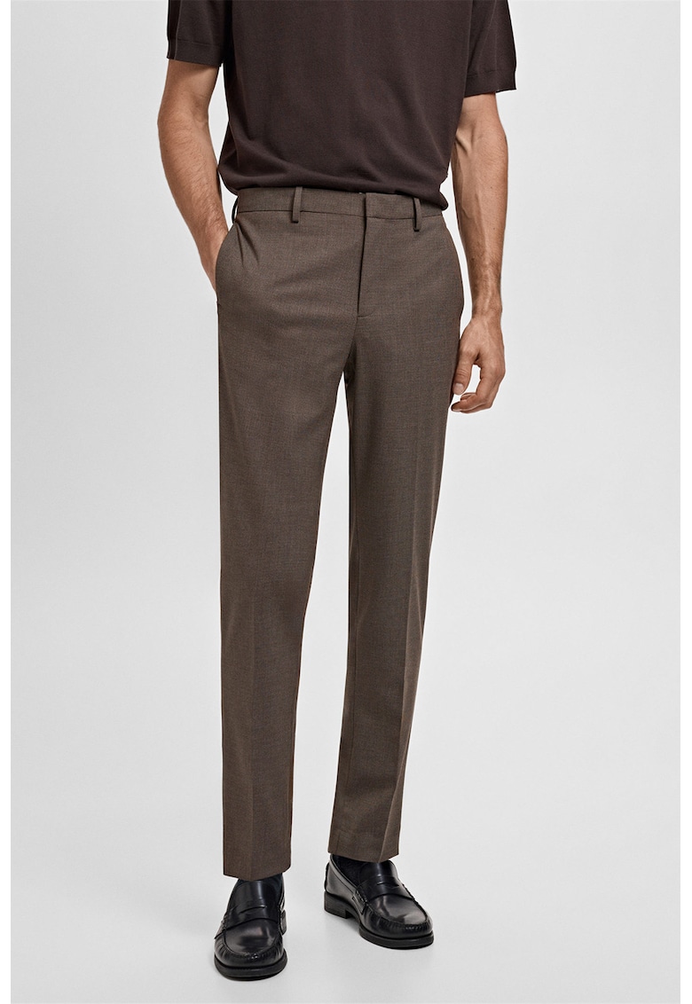 Pantaloni cu talie medie si model in carouri - Maro inchis