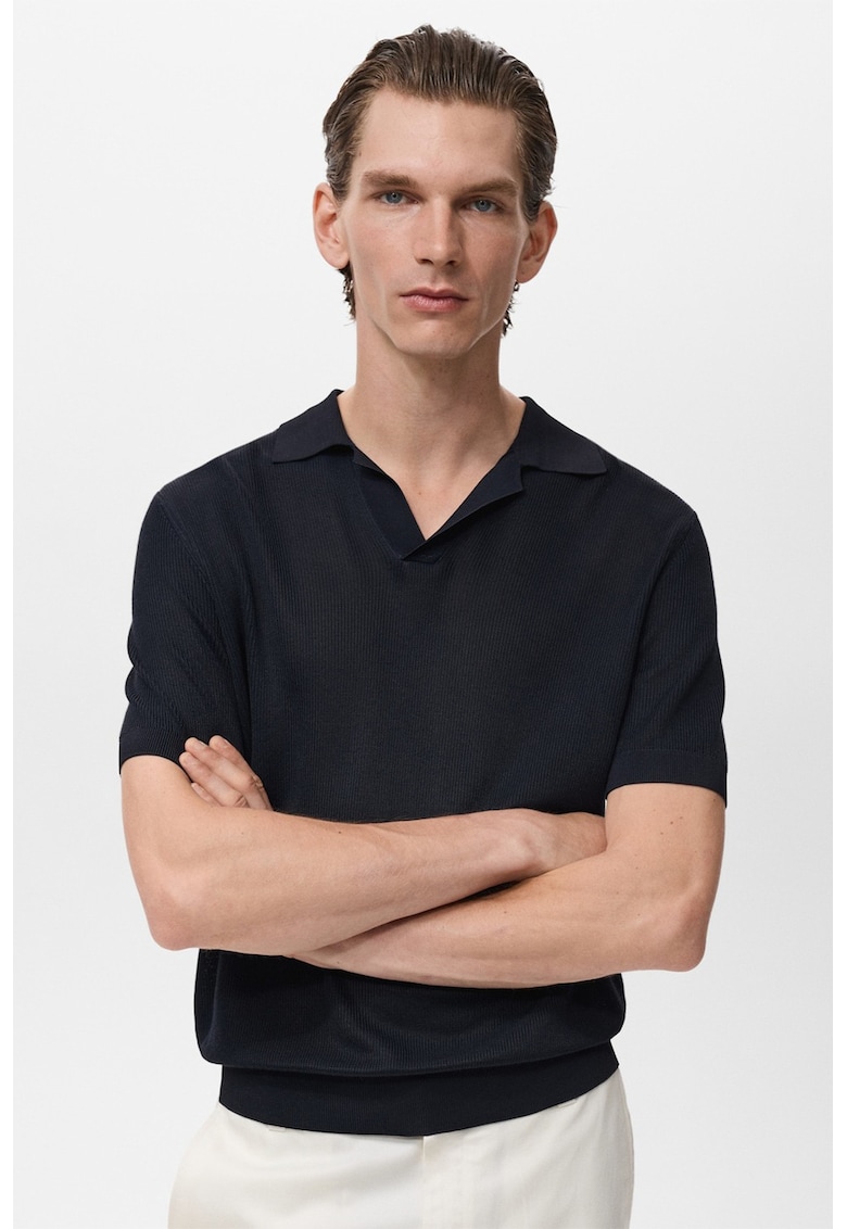 Tricou din tricot fin cu decolteu in V