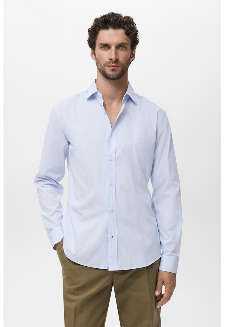 Camasa uni din bumbac - Alb/Albastru glaciar