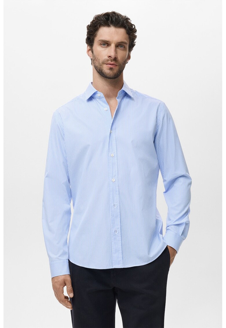 Camasa uni din bumbac - Alb/Albastru lavanda