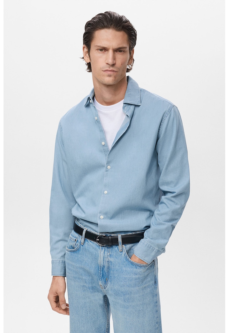 Camasa din material chambray cu maneci lungi