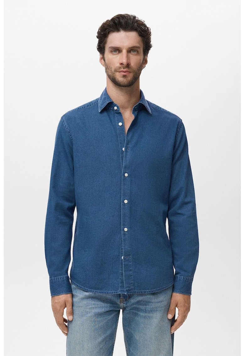 Camasa din material chambray cu maneci lungi