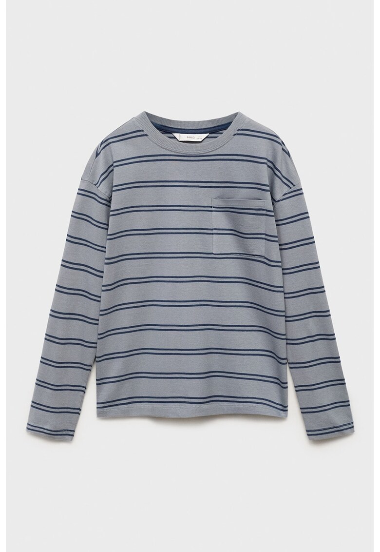 Bluza de bumbac cu model in dungi si buzunar pe piept