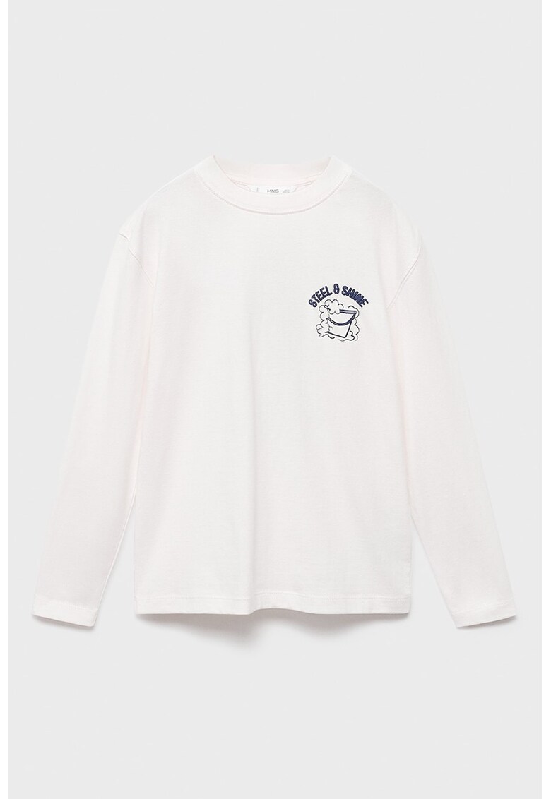 Bluza cu maneci lungi su detaliu brodat - Alb murdar/Bleumarin