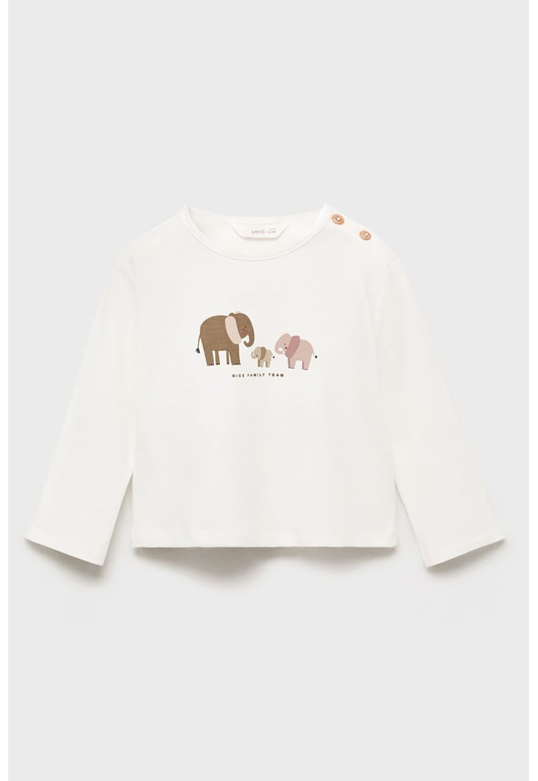 Bluza cu imprimeu grafic frontal - Alb fildes/Maro deschis