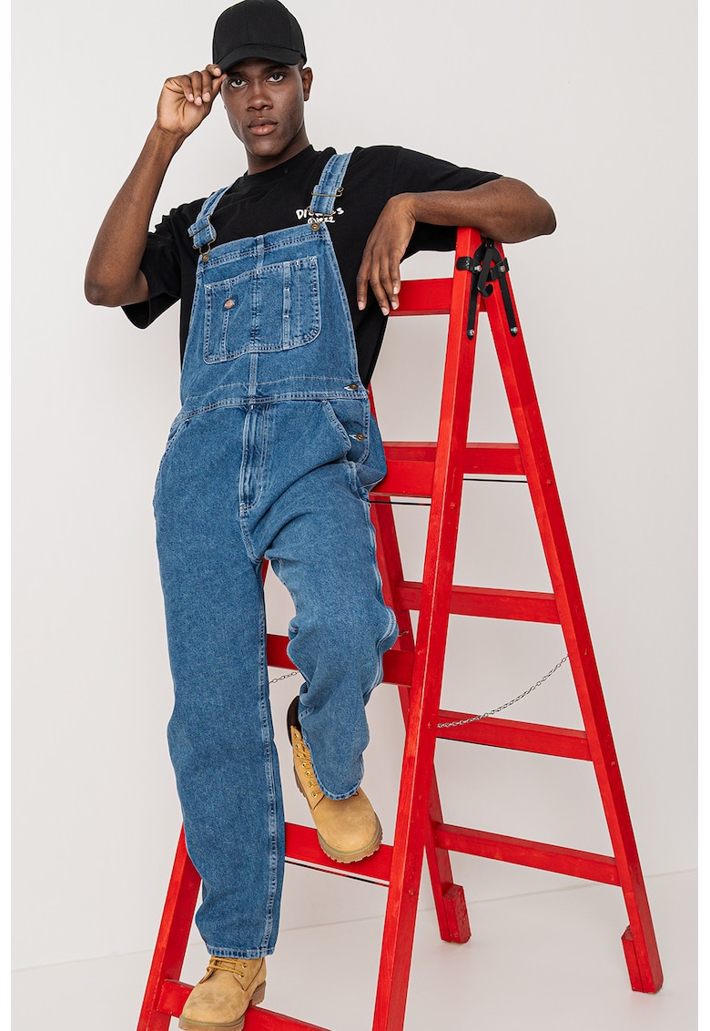 Salopeta uni din denim cu buzunar lateral