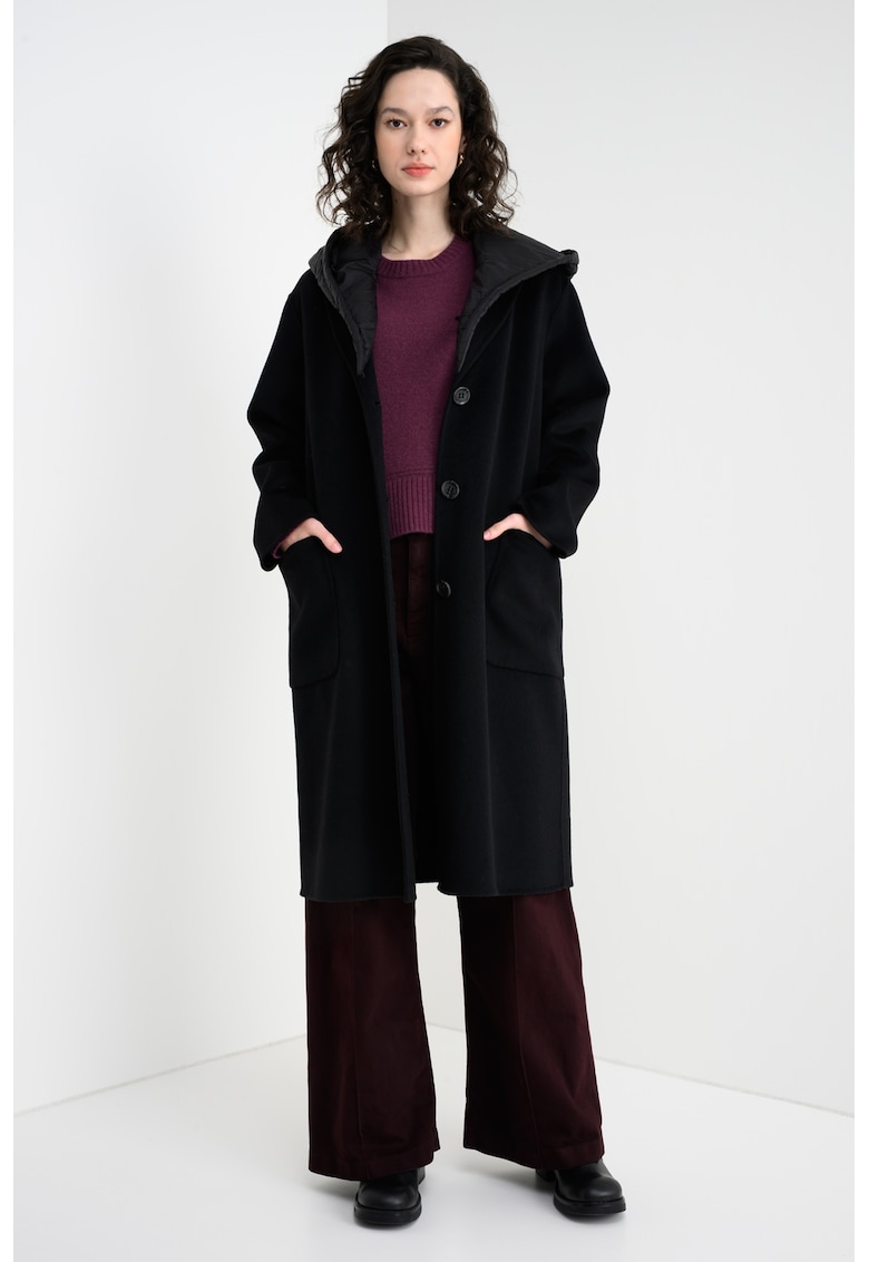 Palton din amestec de lana cu gluga Rawelle