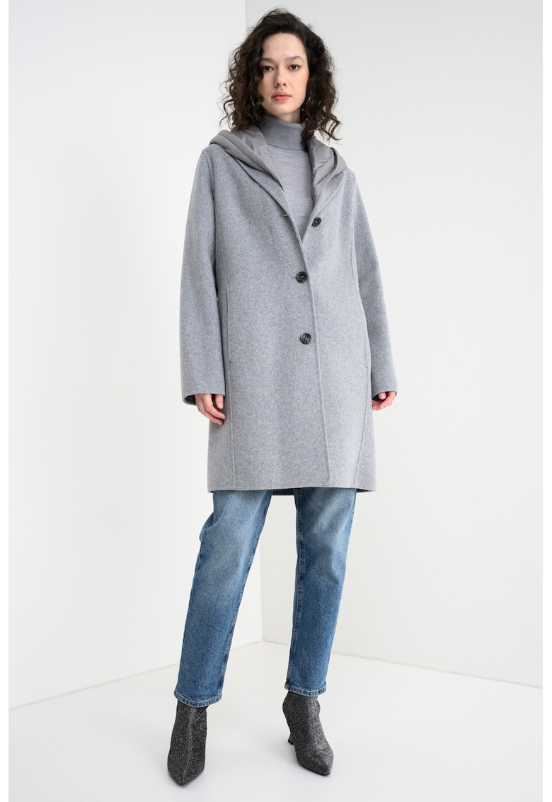 Palton din amestec de lana cu gluga Rawelle
