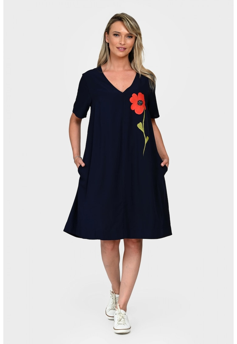 Rochie Dama - V-Neckline V342 - cu Pictura Realizata Manual