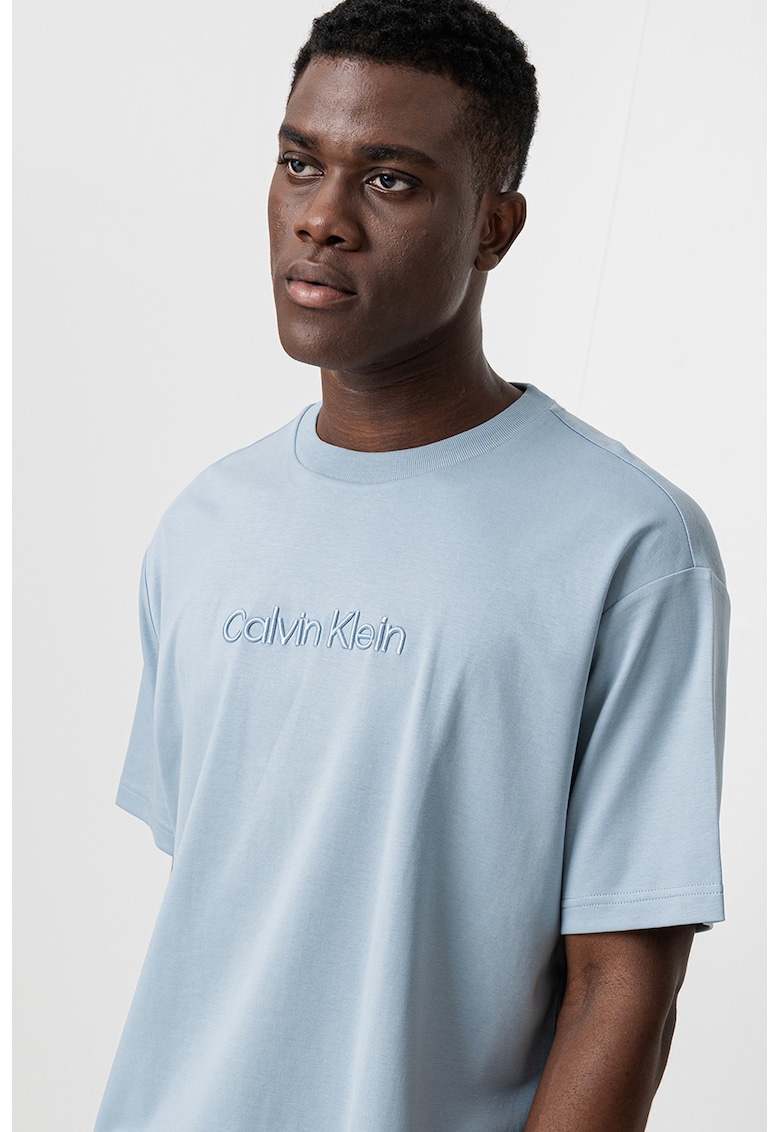 Tricou cu maneci cazute si decolteu la baza gatului - Albastru prafuit