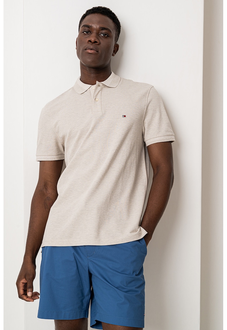 Tricou regular-fit cu guler polo - Bej melange