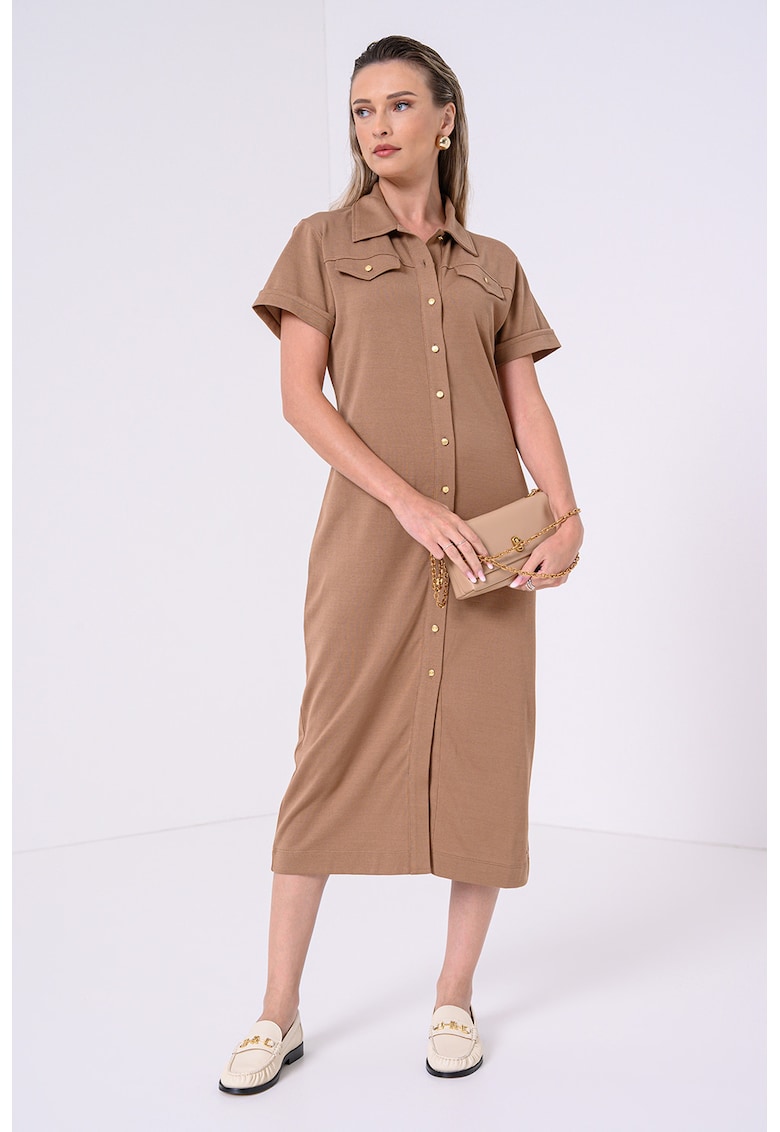 Rochie lunga dreapta cu nasturi - Maro deschis