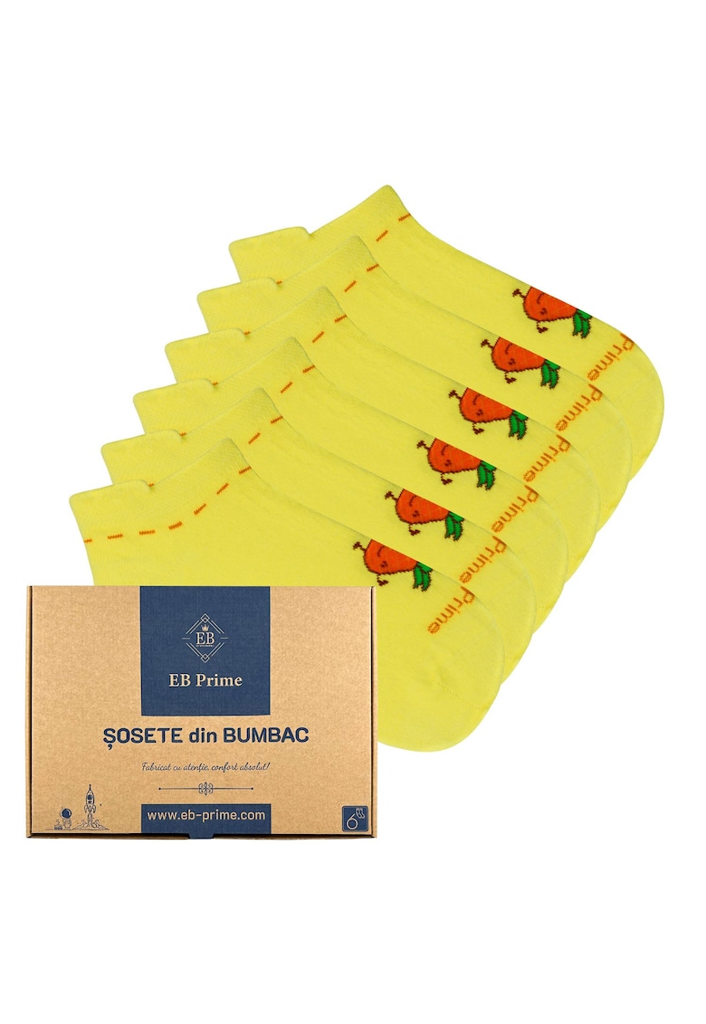 EB Prime Set 6 perechi - Sosete scurte Dama - Cutiuta "Eleganta in Miscare" - Marimi 35-46 - Galben