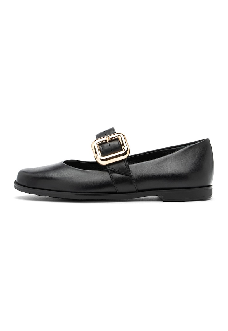 Balerini Mary Jane de piele - Negru