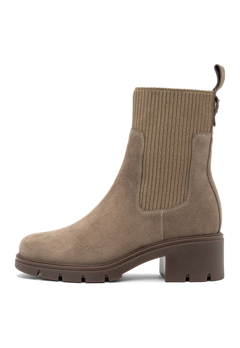 Ghete Chelsea de piele intoarsa cu toc masiv Samanta