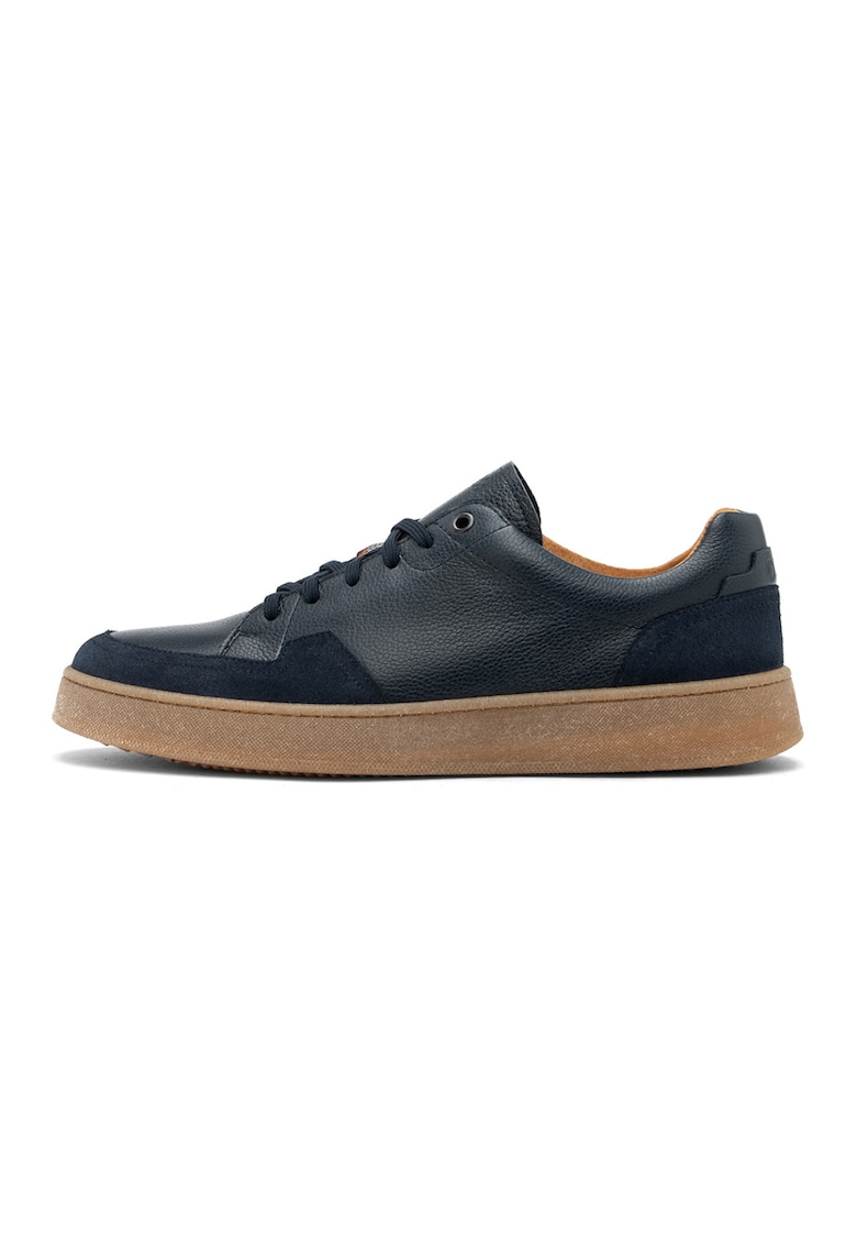 Pantofi sport de piele cu insertii de piele intoarsa - Bleumarin