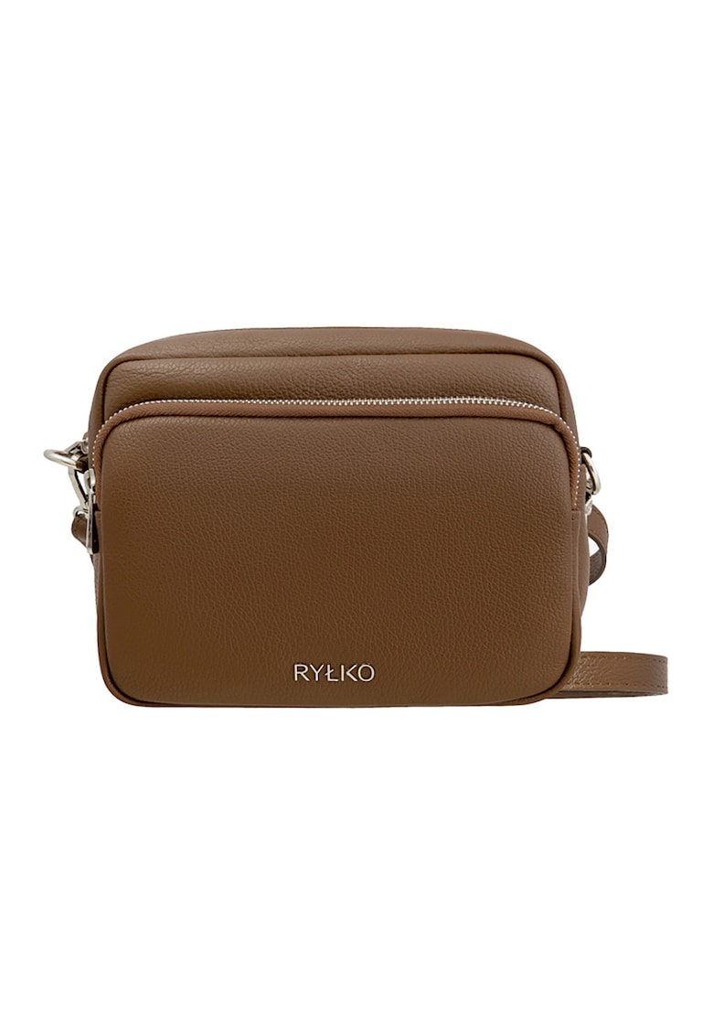 Geanta crossbody de piele cu bareta ajustabila - Maro inchis