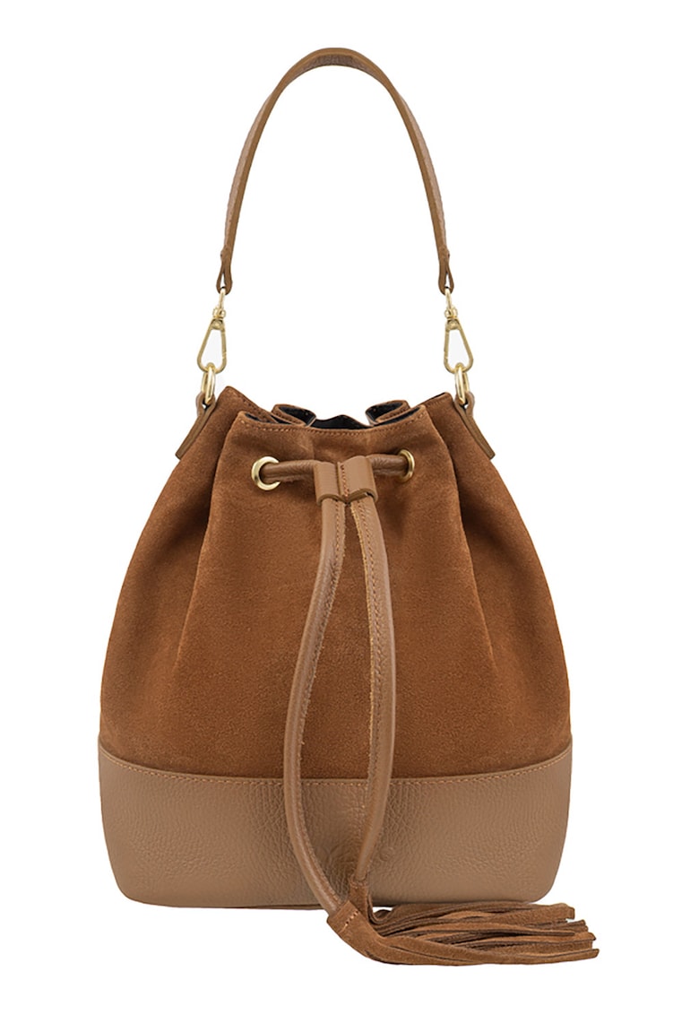 Geanta crossbody de piele intoarsa si piele