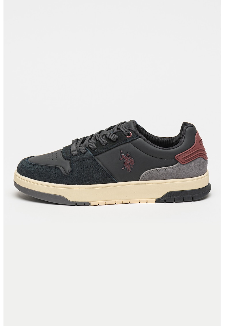 Pantofi sport cu insertii din piele intoarsa - Bleumarin