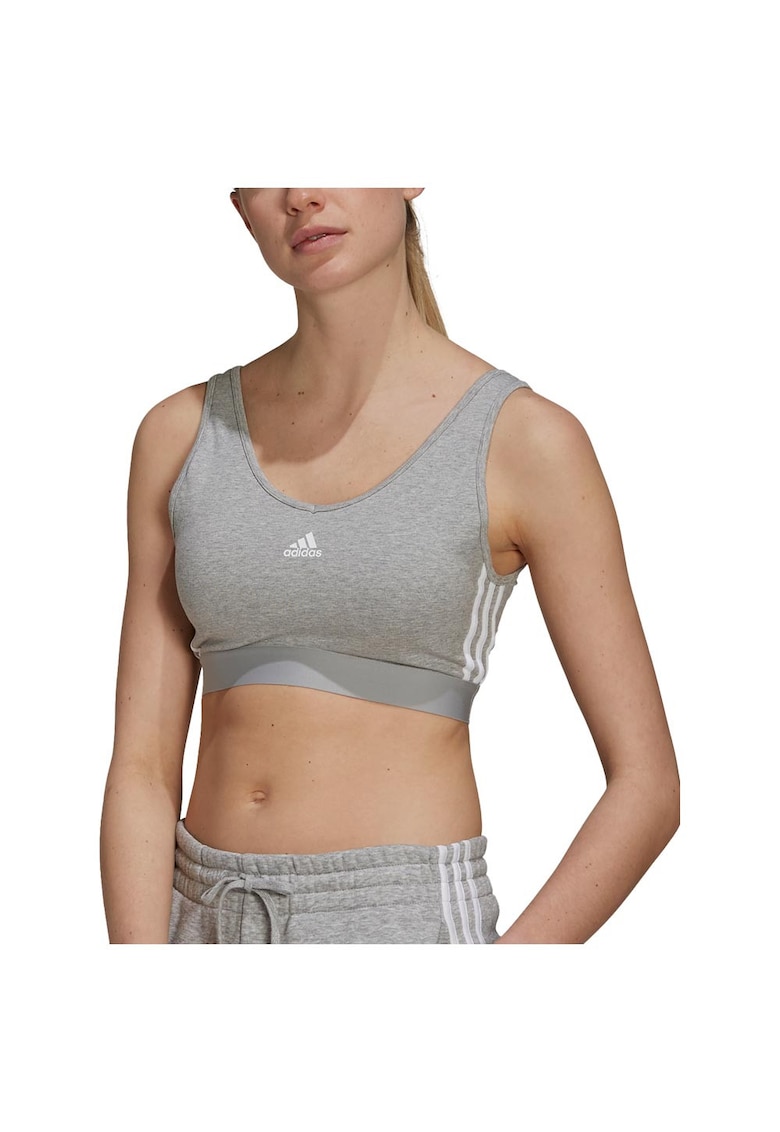 Top scurt adidas - croiala slim fit - decolteu jos - bumbac elastic - gri