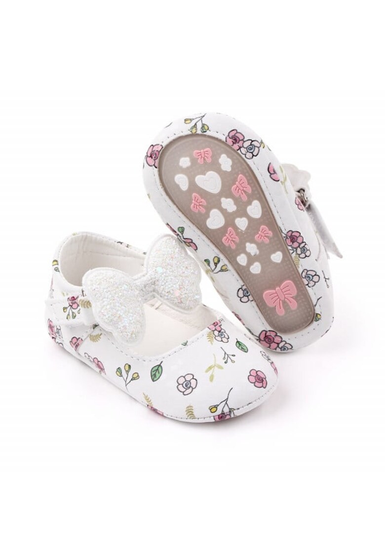Pantofi Model AL 50536 cu floricele - Piele ecologica - 6-9 luni - Alb -