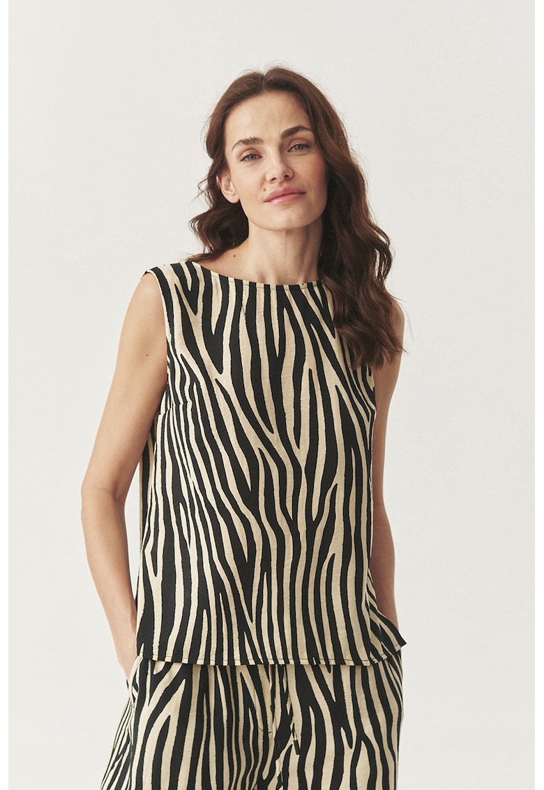 Bluza cu animal print - Alb fildes/Negru