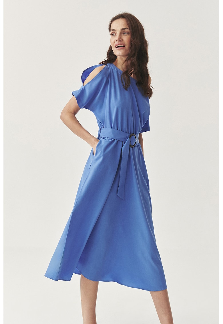 Rochie midi din amestec de lyocell si in