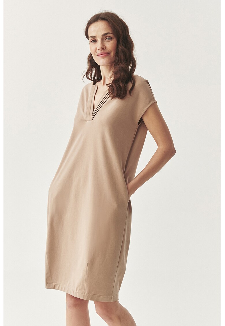 Rochie midi cu buzunare oblice - Bej inchis