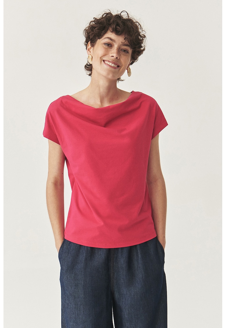 Tricou din amestec de modal si decolteu drapat - Rosu