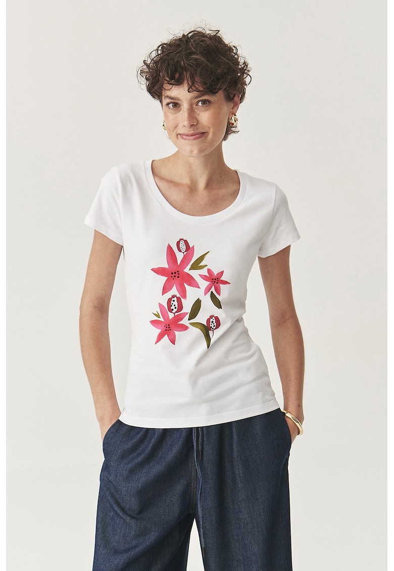 Tricou cu imprimeu floral pe partea din fata si decolteu rotund
