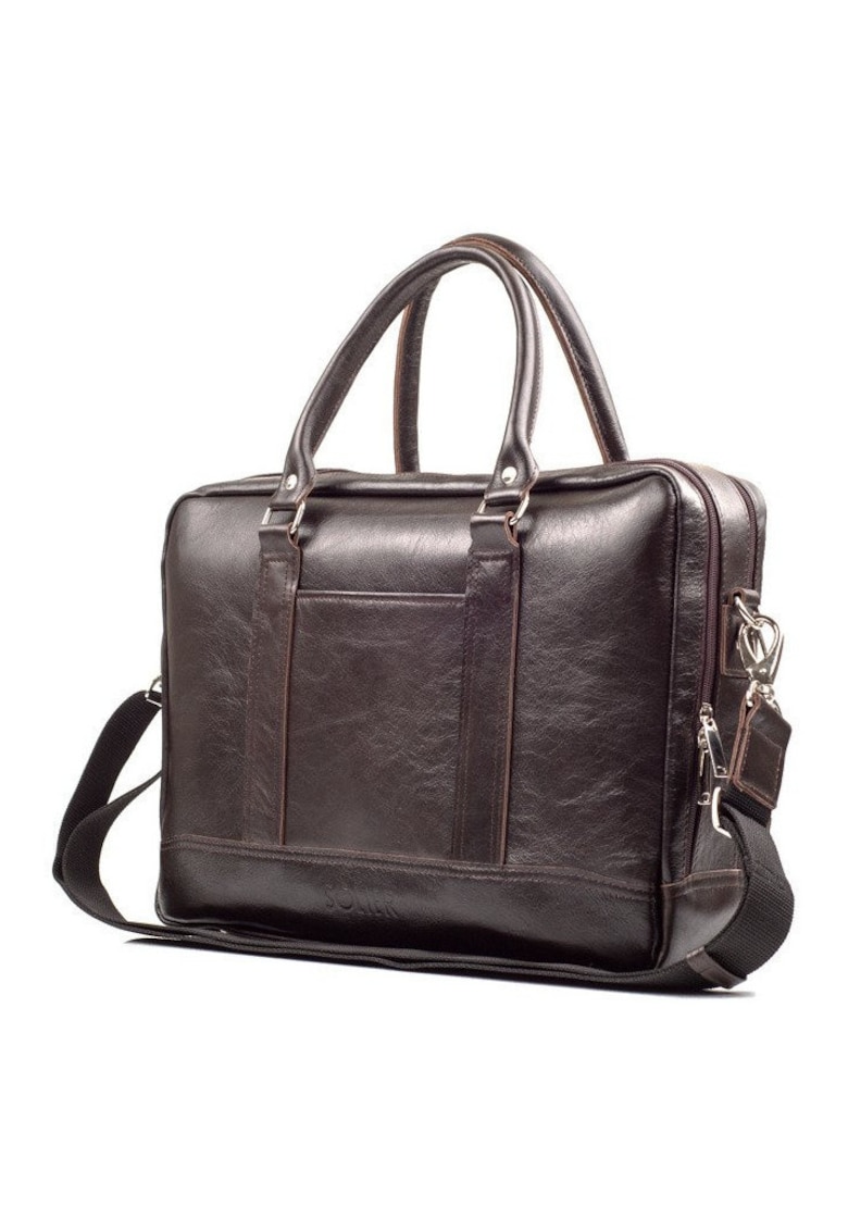 Geanta barbateasca din piele SL02 Aberdeen pentru laptop 15.6"" maro inchis