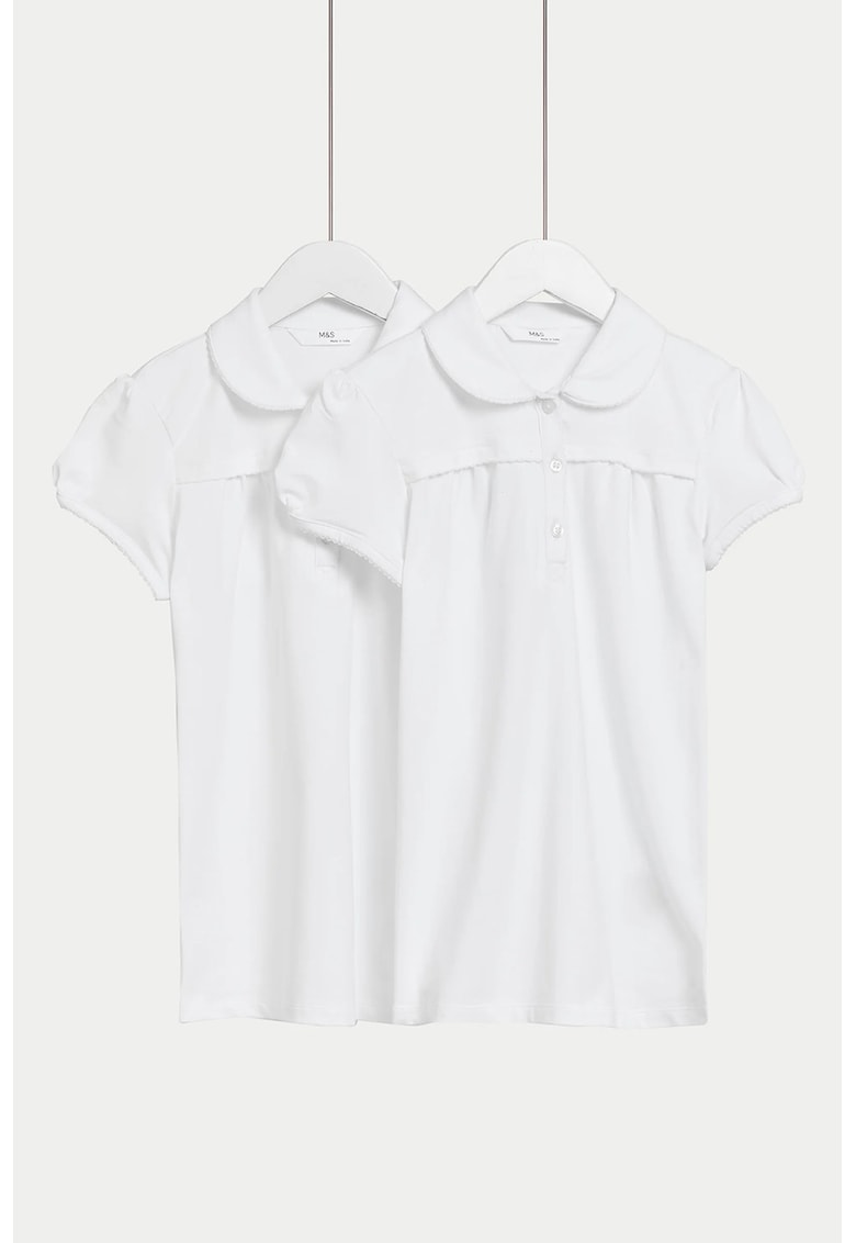 Marks Spencer Set de tricouri polo cu guler rotund - 2 piese - Alb optic