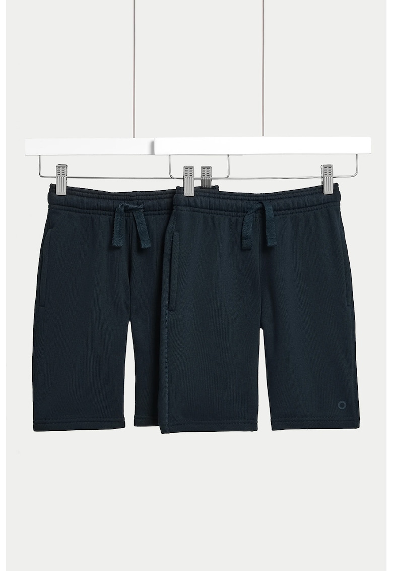 Set de pantaloni scurti din amestec de bumbac cu snur - 2 piese - Bleumarin