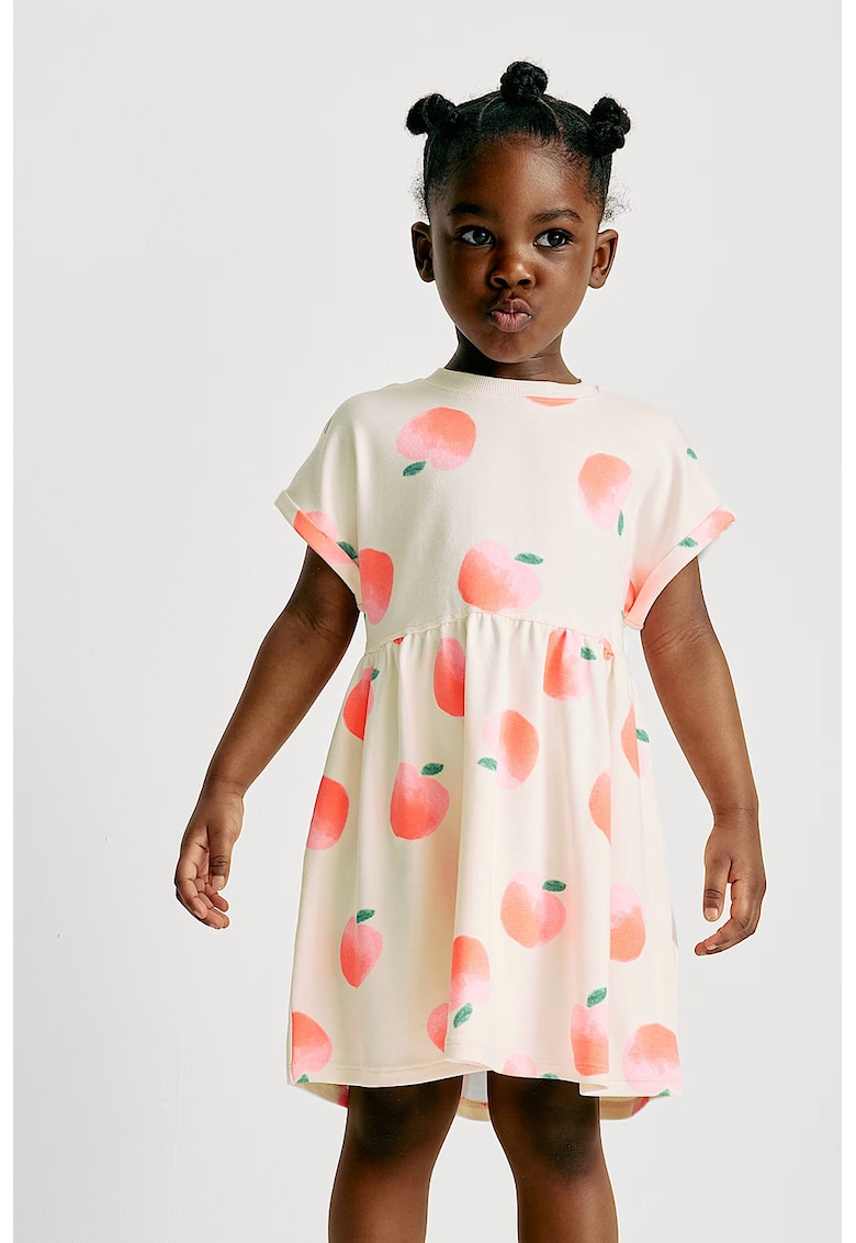 Rochie mini cu imprimeu cu fructe - Alb fildes/Coral