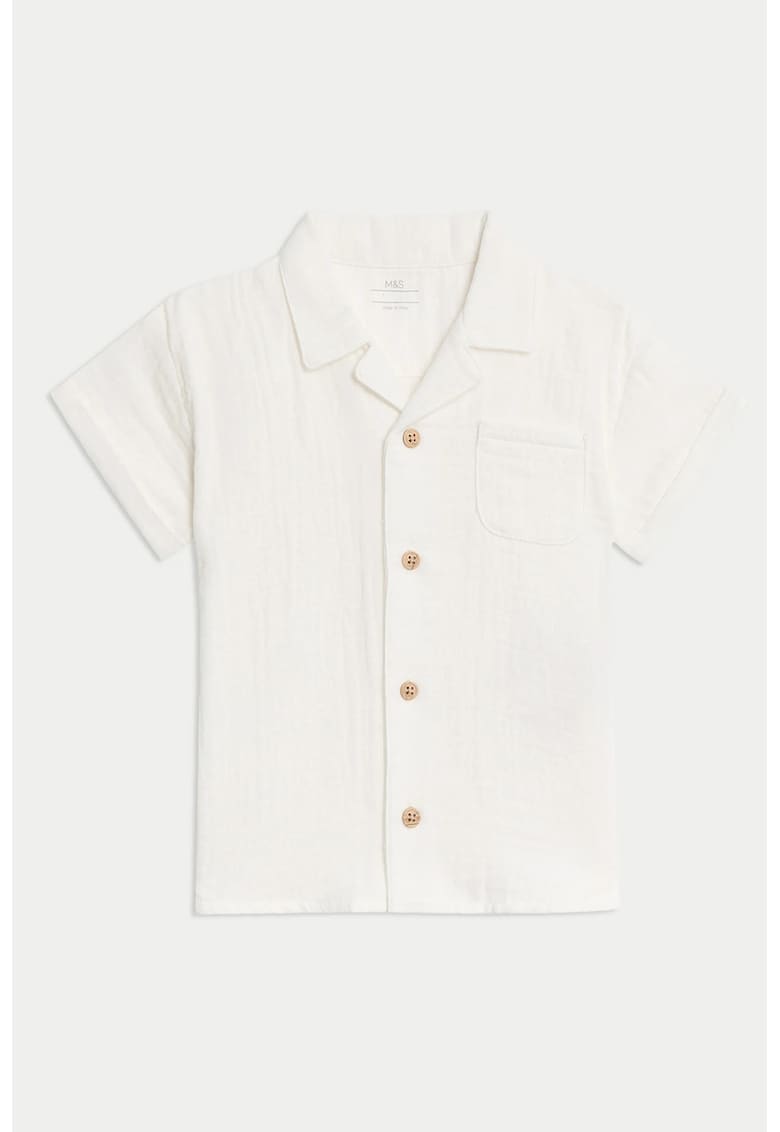 Camasa din bumbac cu buzunar pe piept - Alb murdar