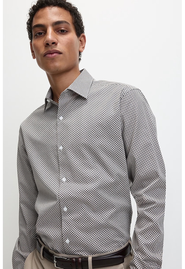 Camasa regular fit cu imprimeu geometric - Bej/Bleumarin
