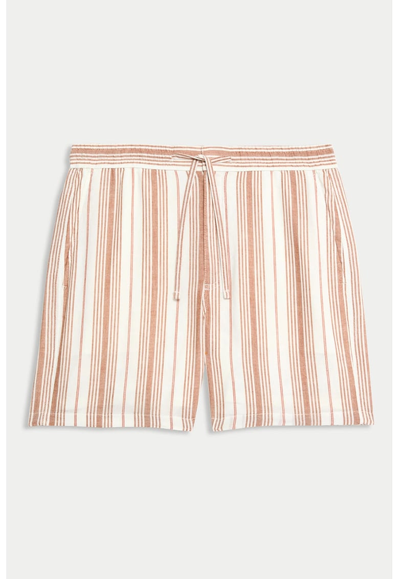 Pantaloni scurti cu snur si dungi - Maro taupe deschis/Crem