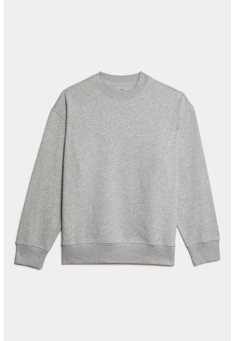 Bluza de trening din bumbac cu decolteu la baza gatului - Gri melange