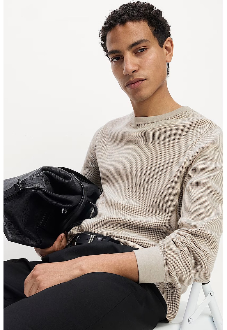 Bluza texturata de trening cu decolteu la baza gatului - Kaki