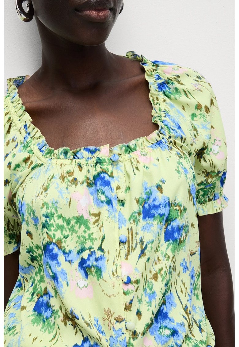 Bluza cu maneci scurte - model floral si decolteu patrat