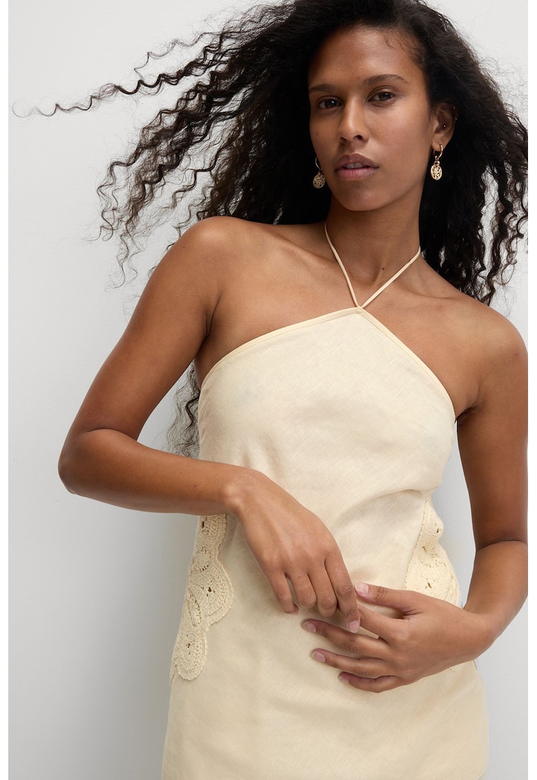 Top halter din in si bumbac - Bej deschis