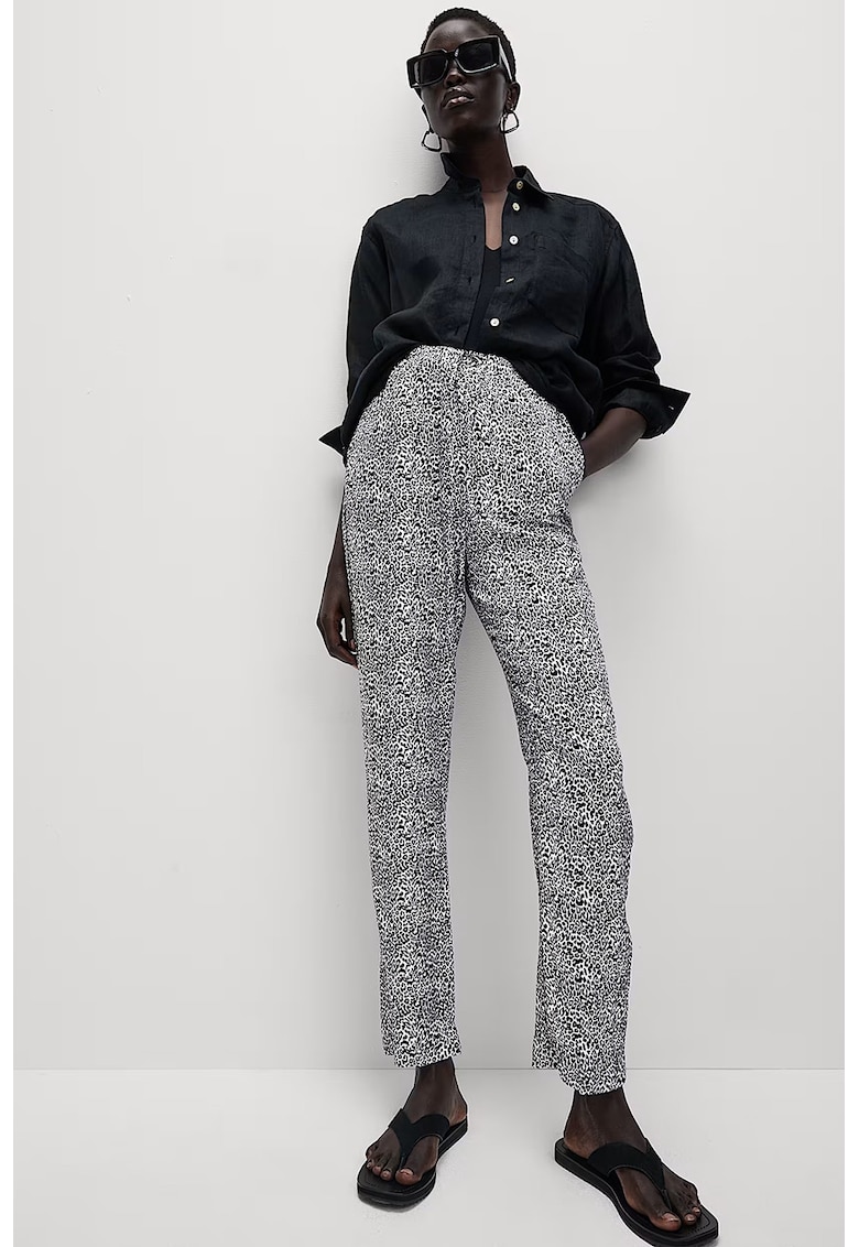 Pantaloni regular fit cu talie inalta - Alb/Negru
