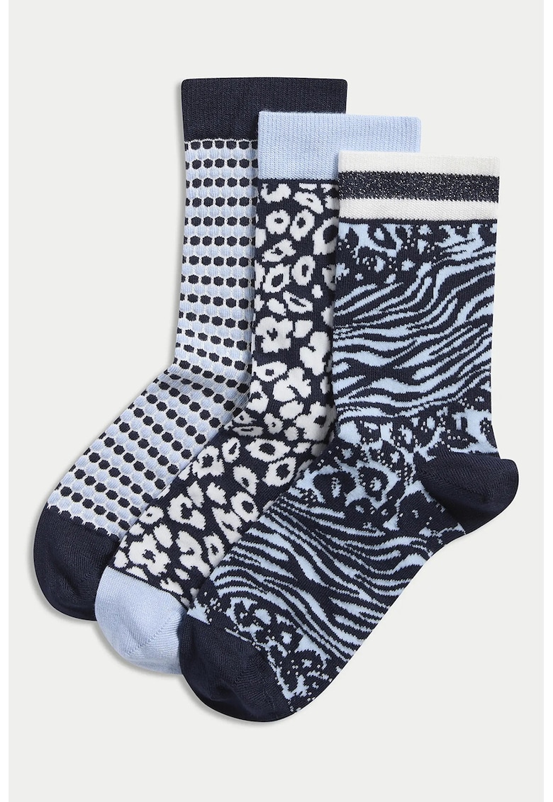 Set de sosete scurte cu animal print - 3 perechi - Alb murdar/Bleumarin