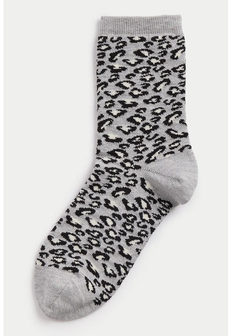 Sosete lungi cu animal print - Negru/Gri melange