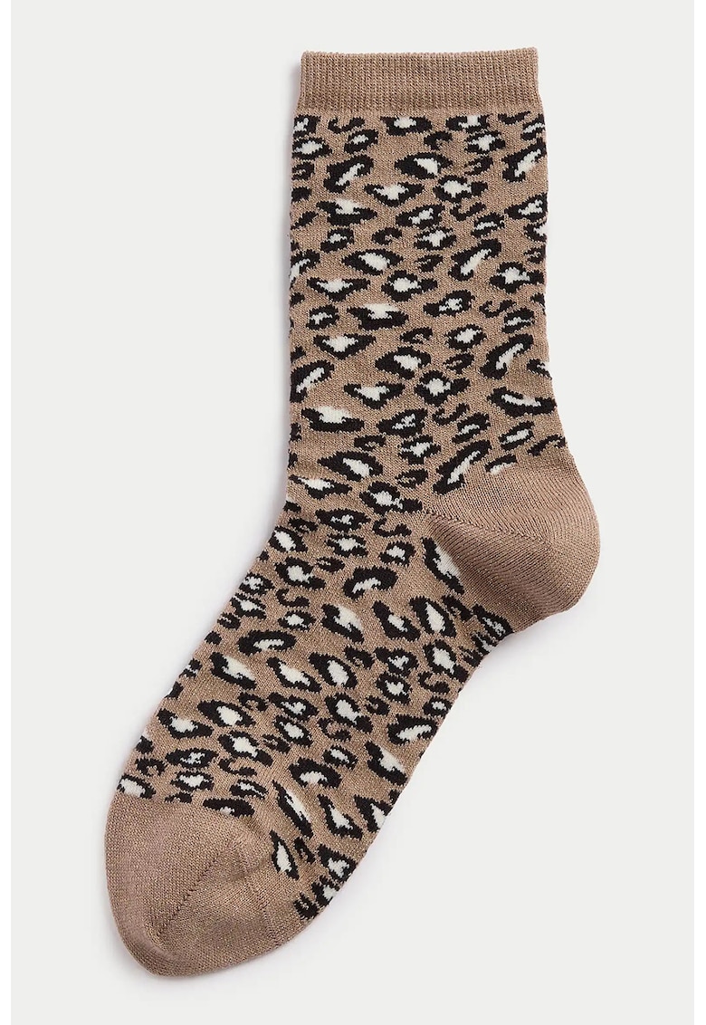 Sosete lungi cu animal print - Negru/Maro deschis