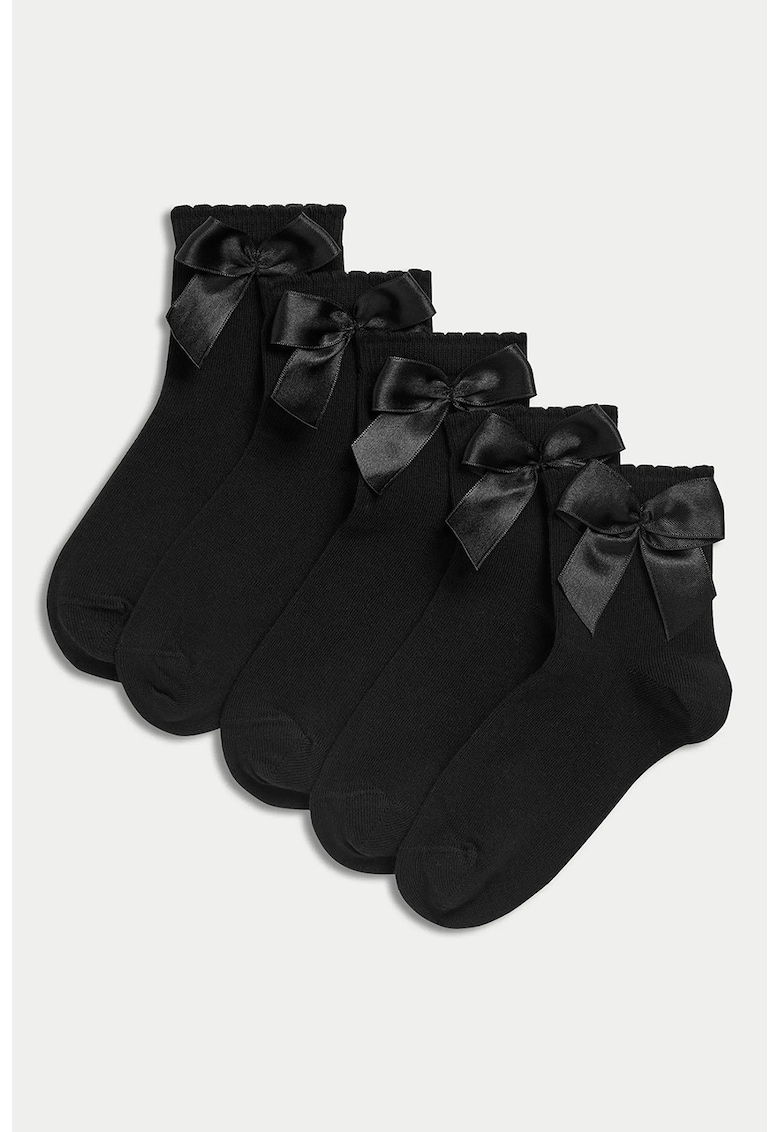 Marks Spencer Set de sosete scurte cu funde - 5 perechi - Negru