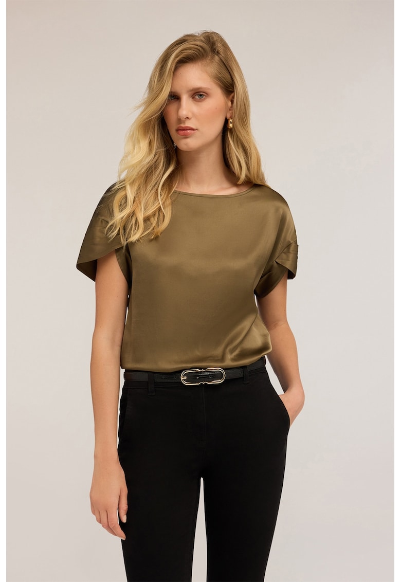 Bluza uni cu aspect de satin Bluza uni cu aspect de satin