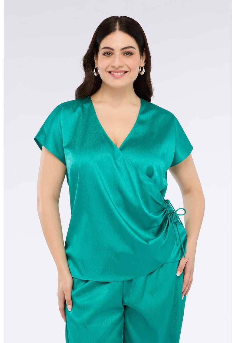 Bluza de satin cu decolteu cache-coeur