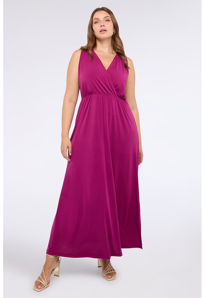Rochie uni cu decolteu in V - Fucsia